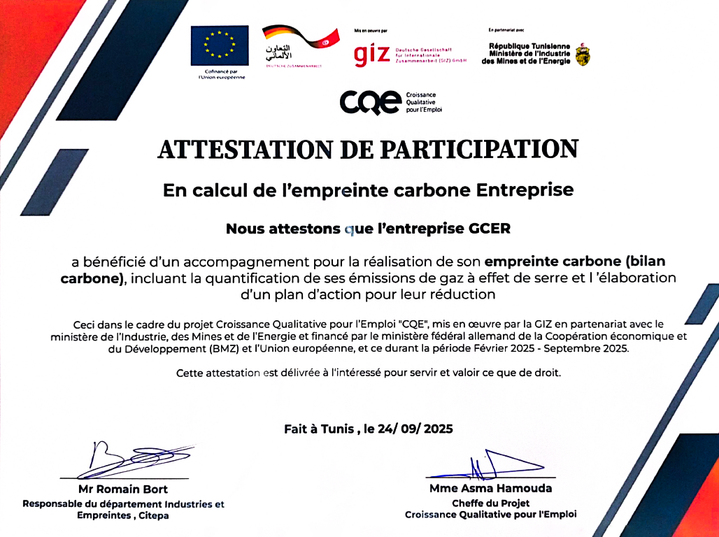 Attestation de participation en calcul de l'empreinte carbone entreprise_GCER